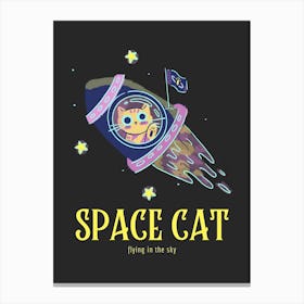 Space Cat Flying In The Sky Canvas Print