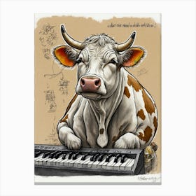 Cow Playing Piano Canvas Print