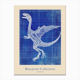 Dinosaur With Wings Blue Print Style Poster Canvas Print
