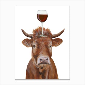 Cow With Wineglass Canvas Print