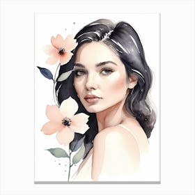 Floral Woman Portrait Watercolor Painting (19) Canvas Print