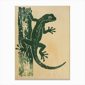 Forest Green Moorish Gecko Lizard Block Print 5 Canvas Print