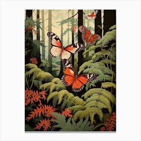 Butterflies In The Woodland Japanese Style Painting 4 Canvas Print