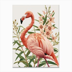 American Flamingo And Oleander Minimalist Illustration 2 Canvas Print