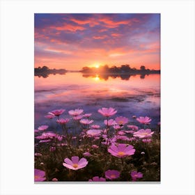 Pink Flowers At Sunset 1 Canvas Print