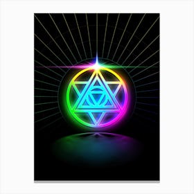 Neon Geometric Glyph in Candy Blue and Pink with Rainbow Sparkle on Black n.0026 Canvas Print
