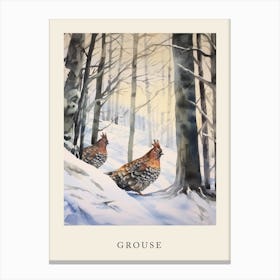 Winter Watercolour Grouse 2 Poster Canvas Print