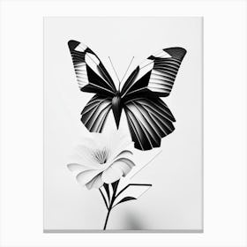 Butterfly On Flower Black & White Geometric 1 Canvas Print