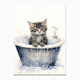 American Shorthair Cat In Bathtub Bathroom 1 Canvas Print