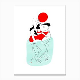 Red Swimmers Canvas Print