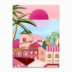 Pink Houses And Palm Trees Canvas Print