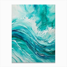 Abstract Turquoise Waves Envelop The Canvas Evoke Fresh Nautical Texture Churning Frothy Crests (5) Canvas Print