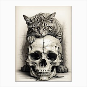 Cat On A Skull Canvas Print