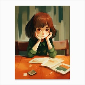 Girl Sitting At Table Canvas Print