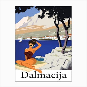 Dalmatia, Woman Posing on the Rocky Coast Canvas Print
