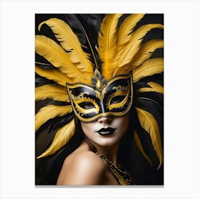 A Woman In A Carnival Mask, Yellow And Black (9) Canvas Print
