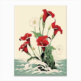 Great Wave With Calla Lily Flower Drawing In The Style Of Ukiyo E 1 Canvas Print