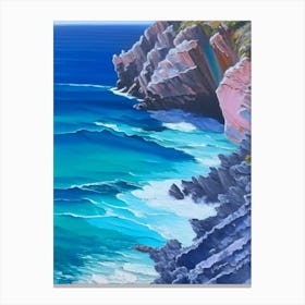 Coastal Cliffs And Rocky Shores Waterscape Marble Acrylic Painting 1 Canvas Print