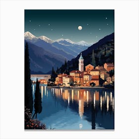 Winter Travel Night Illustration Lake Como Italy 2 Canvas Print