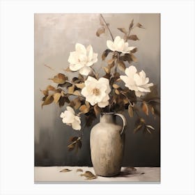 Camellia, Autumn Fall Flowers Sitting In A White Vase, Farmhouse Style 4 Canvas Print