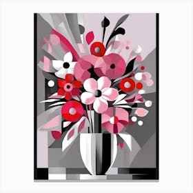 Pink Cubism Flowers In Vase Canvas Print