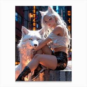 Wolf And Girl Canvas Print