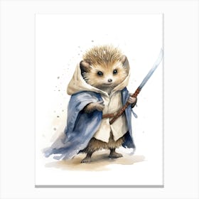 Baby Hedgehog As A Jedi Watercolour 4 Canvas Print