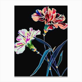 Neon Flowers On Black Carnation Dianthus 1 Canvas Print