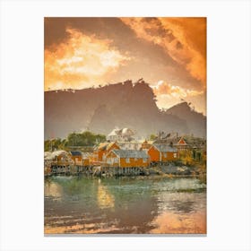 A Village On A River, Oil Painting Canvas Print