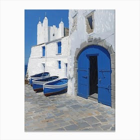 Blue Boats On The Beach Canvas Print