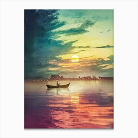 Sunset In A Canoe Canvas Print