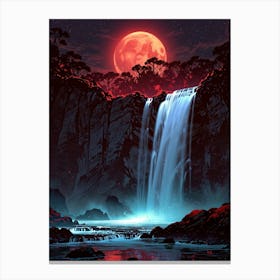 Full Moon Over Waterfall 2 Canvas Print