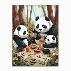 Giant Panda Family Picnicking In The Woods Storybook Illustration 4 Canvas Print