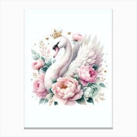 Swan With Flowers Canvas Print