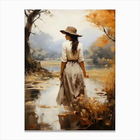 Woman Walking By A River 1 Canvas Print