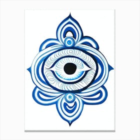 Om Aum, Symbol, Third Eye Blue & White 1 Canvas Print