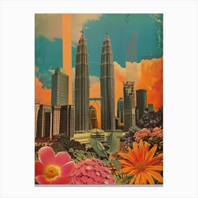 Kuala Lumpur   Floral Retro Collage Style 4 Canvas Print