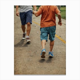Two Men Running Together Canvas Print