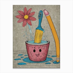 Toothbrush And Flower Canvas Print