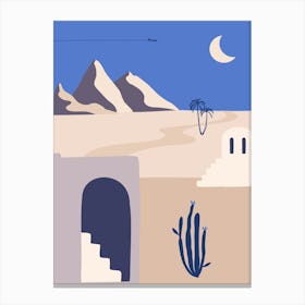 Desert Landscape. Boho, Boho decor: Egypt, Morocco night poster. Moon Canvas Print