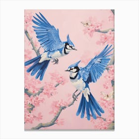 Vintage Japanese Inspired Bird Print Blue Jay 1 Canvas Print