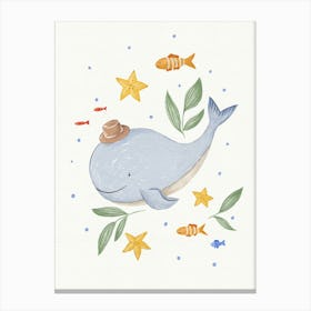 Happy while with fish & star fish with white background Canvas Print