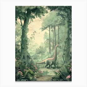 Dinosaur Roaming In The Forest Storybook Painting 2 Canvas Print