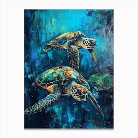 Sea Turtles Illuminated By The Light Underwater 6 Canvas Print
