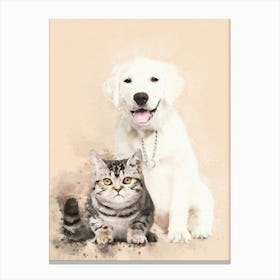 Golden Retriever Puppy And British Shorthair Cat Canvas Print