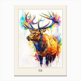 Elk Colourful Watercolour 3 Poster Canvas Print