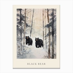 Winter Watercolour Black Bear 2 Poster Canvas Print