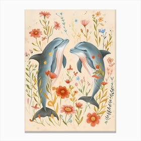 Folksy Floral Animal Drawing Dolphin 3 Canvas Print
