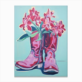 A Painting Of Cowboy Boots With Pink Flowers, Fauvist Style, Still Life 6 Canvas Print
