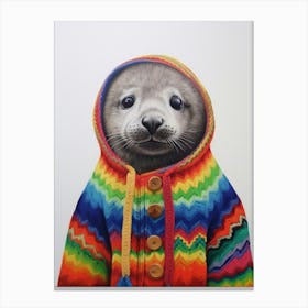 Baby Animal Wearing Sweater Seal Canvas Print